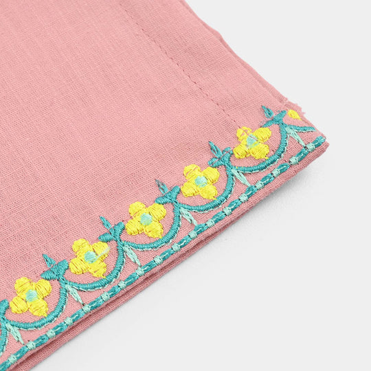 Infant Girls Cotton Slub Embroidered Kurti (Sama) - T.Pink