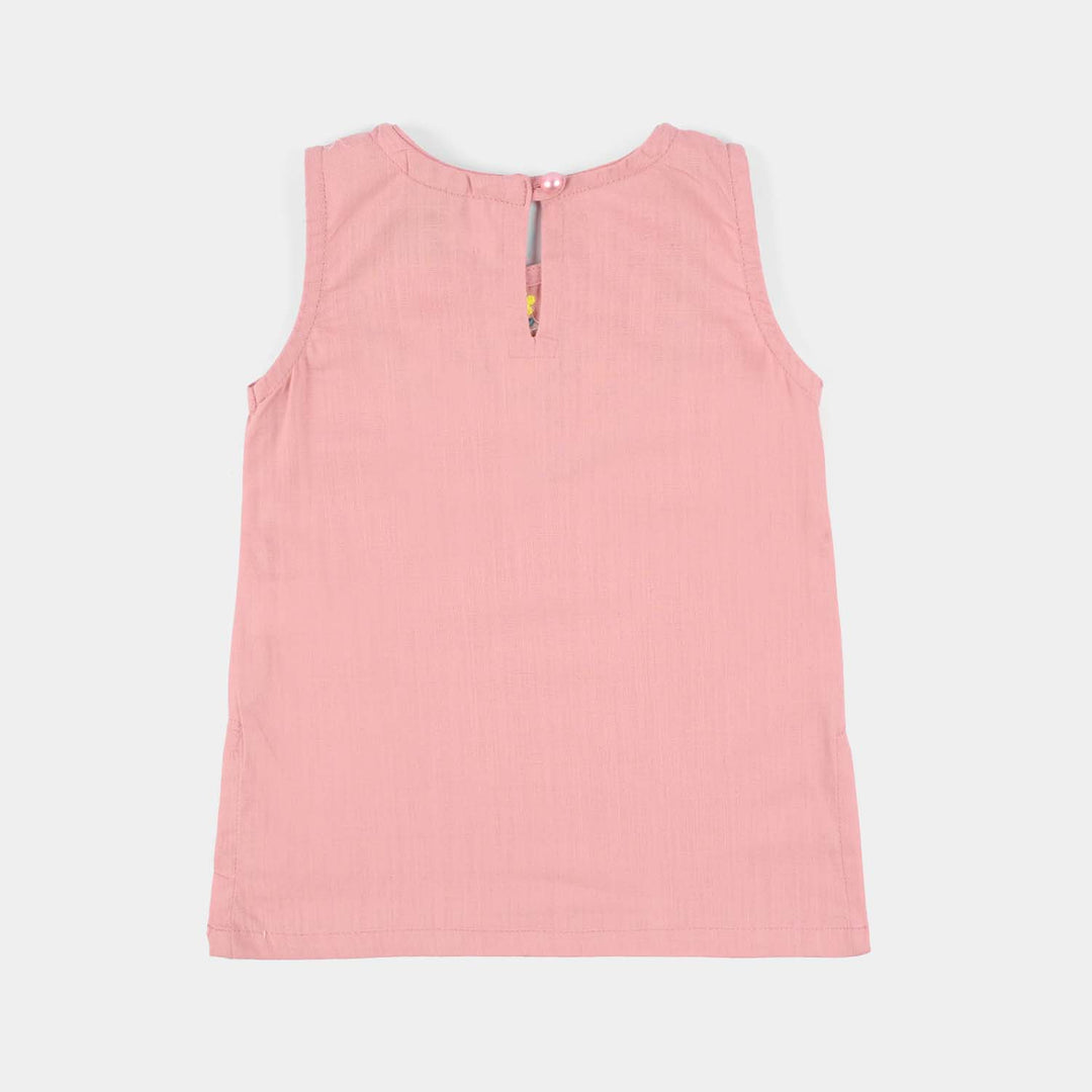 Infant Girls Cotton Slub Embroidered Kurti (Sama) - T.Pink