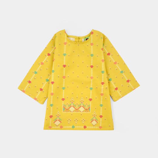 Infant Girls Cotton Printed Kurti - Yellow