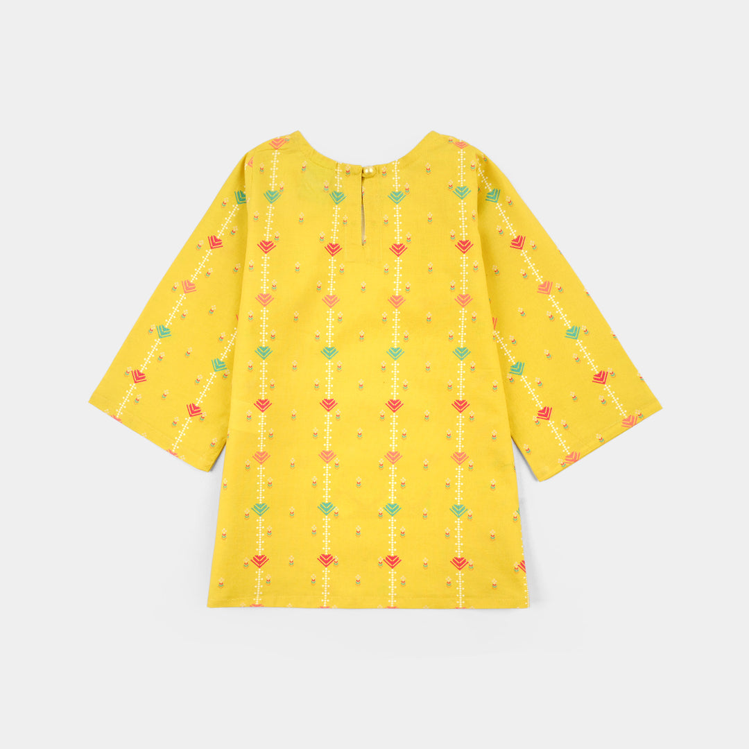 Infant Girls Cotton Printed Kurti - Yellow