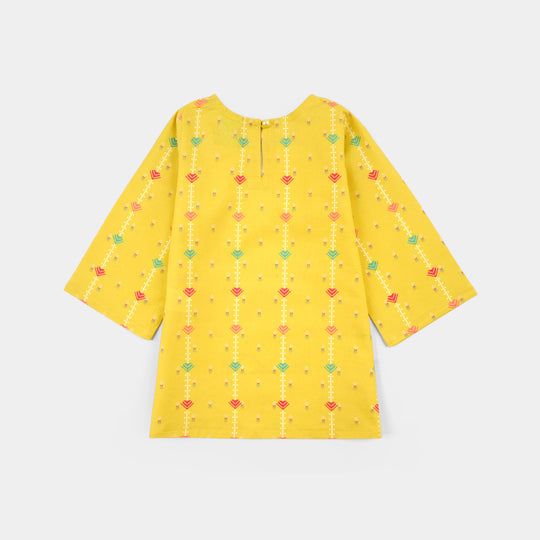 Infant Girls Cotton Printed Kurti - Yellow