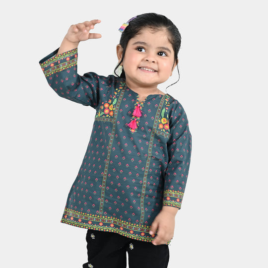 Infant Girls Cotton Printed Kurti Eira - Teal Blue