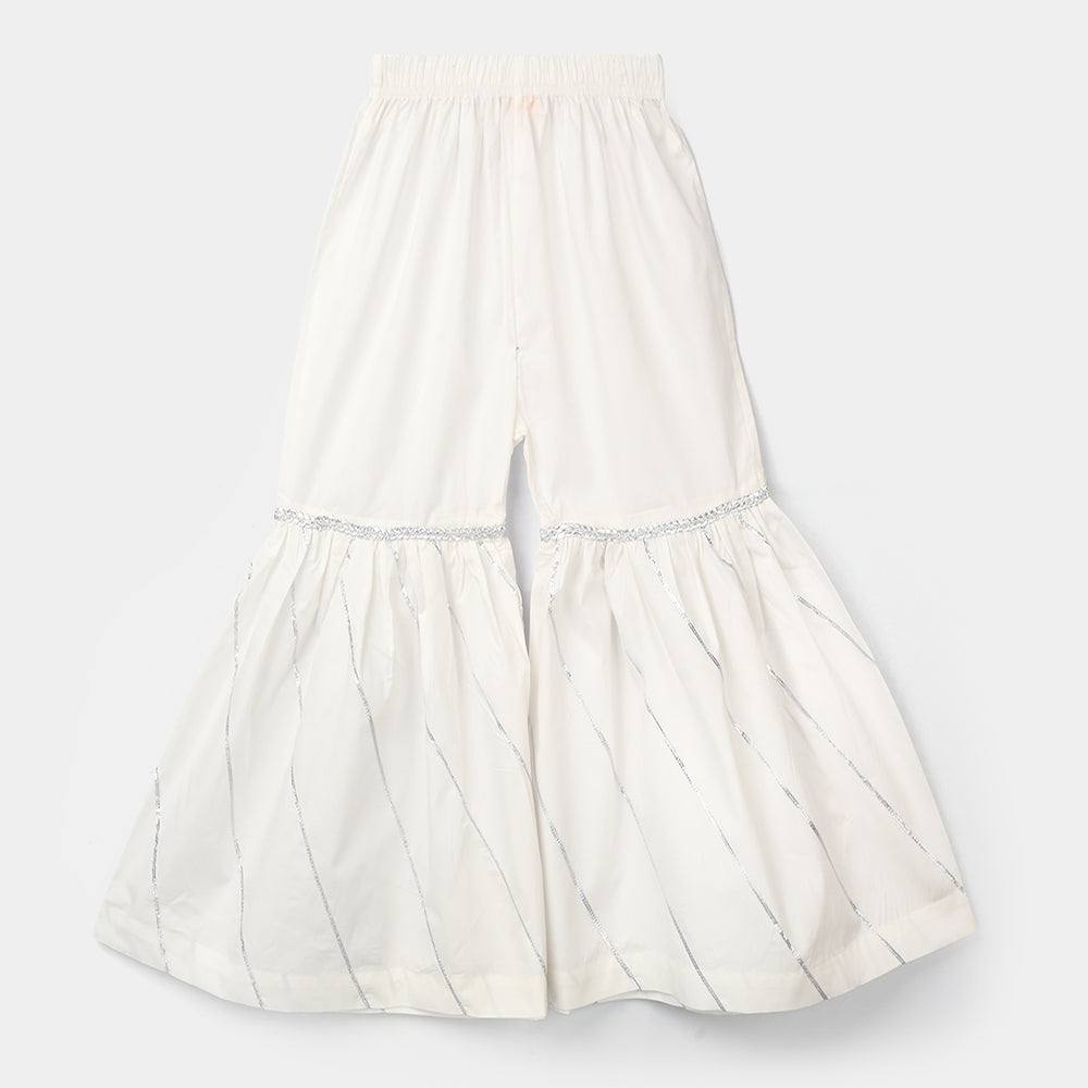 Girls Gharara Chata Patti - White