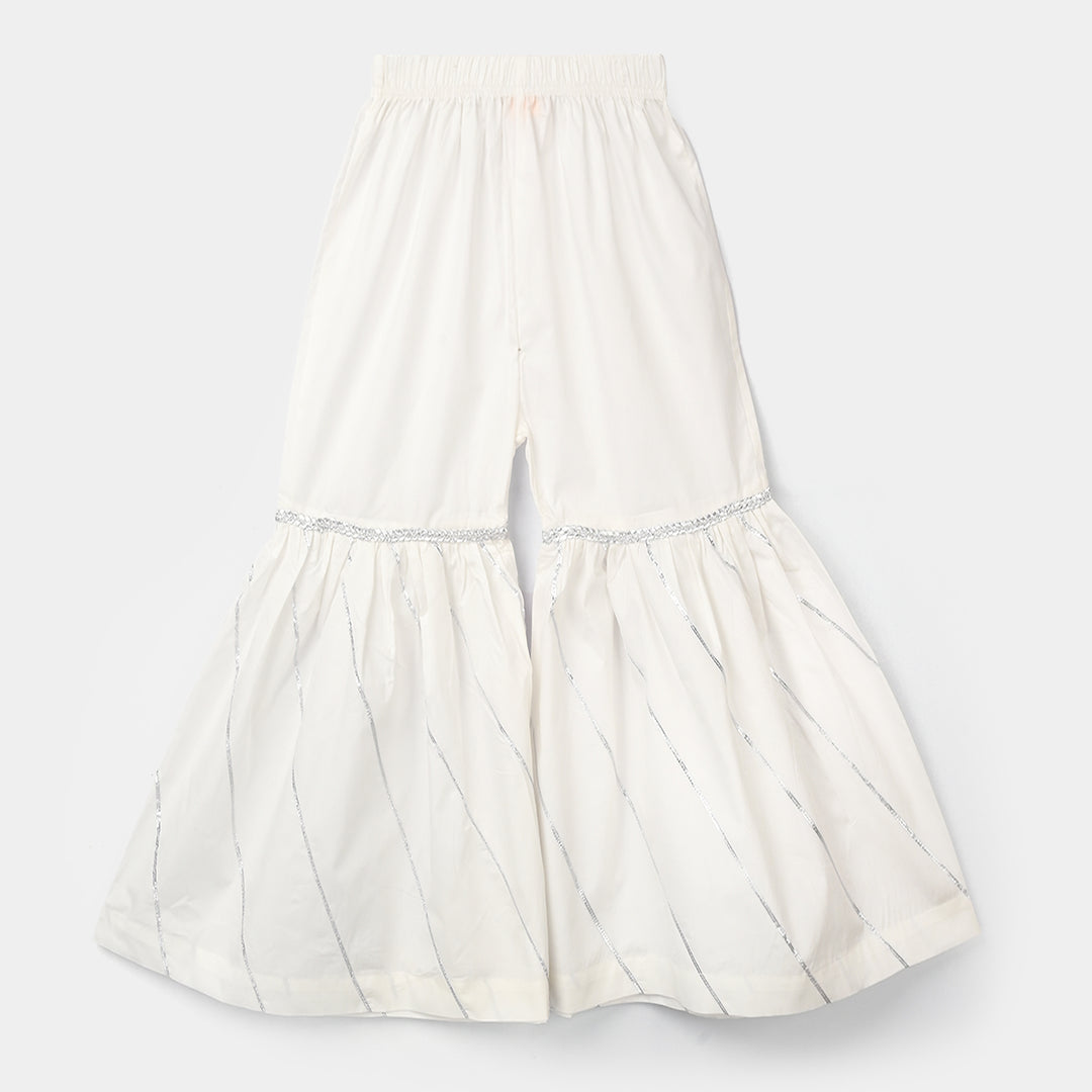 Girls Gharara Chata Patti - White