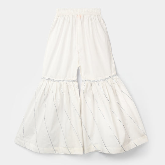 Girls Gharara Chata Patti - White