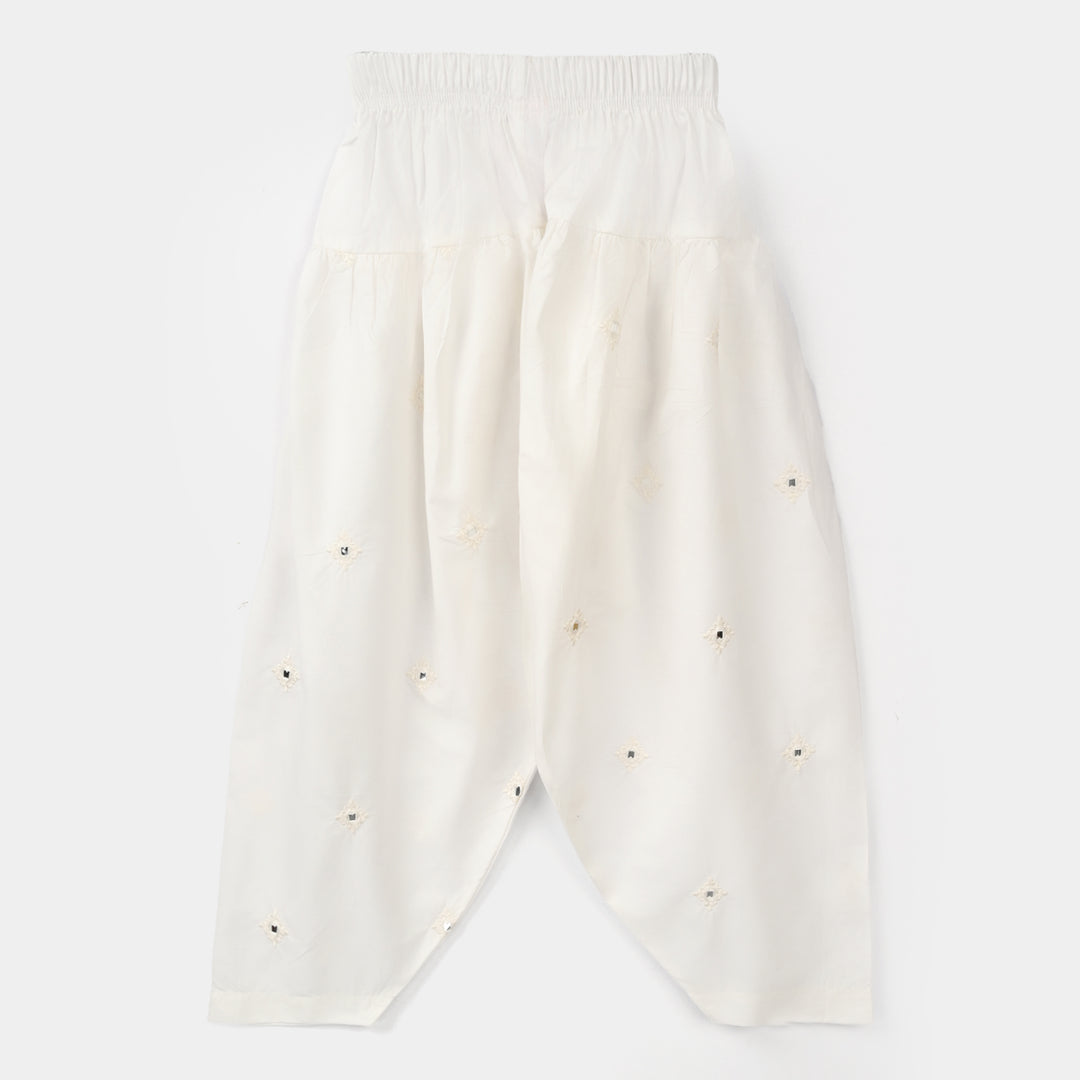 Girls Cotton Embroidered Shalwar Booti – White