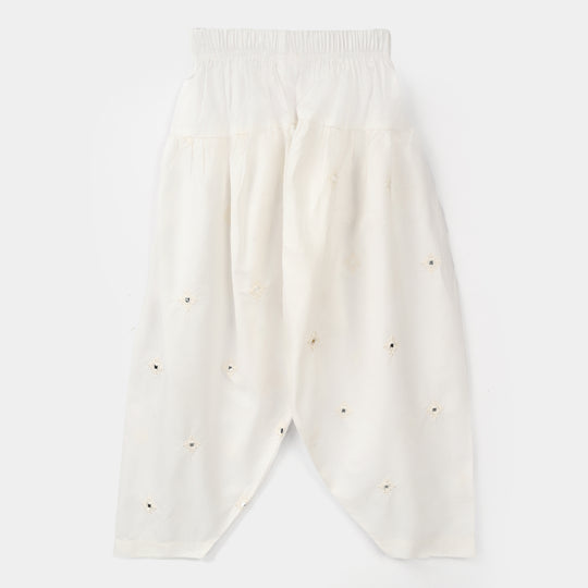 Girls Cotton Embroidered Shalwar Booti – White