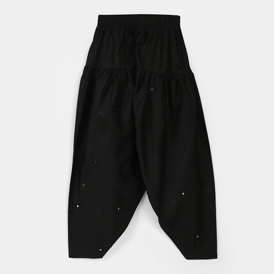 Girls Cotton Embroidered Shalwar (Booti) – Black