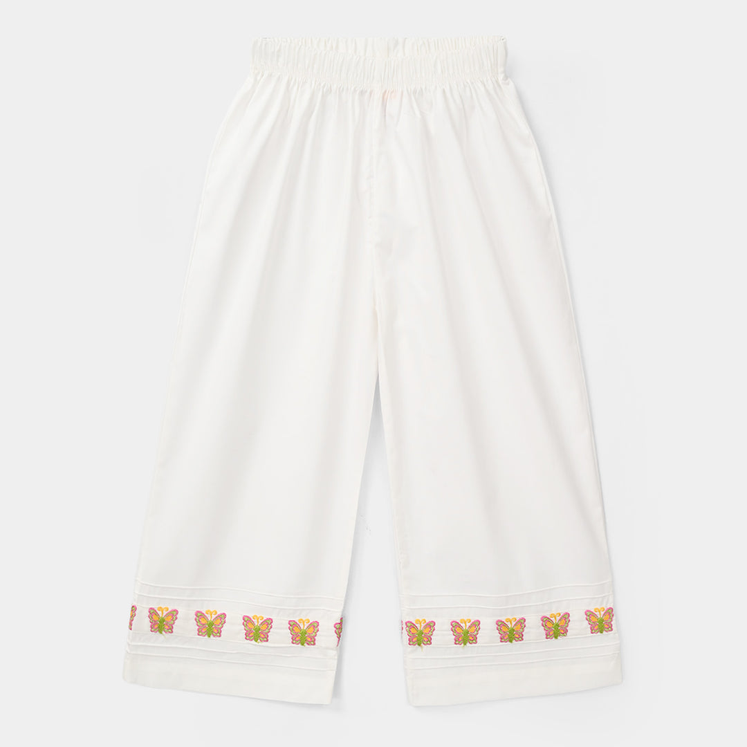 Girls Cotton Embroidered Culottes (Butterfly) - White