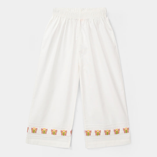 Girls Cotton Embroidered Culottes (Butterfly) - White