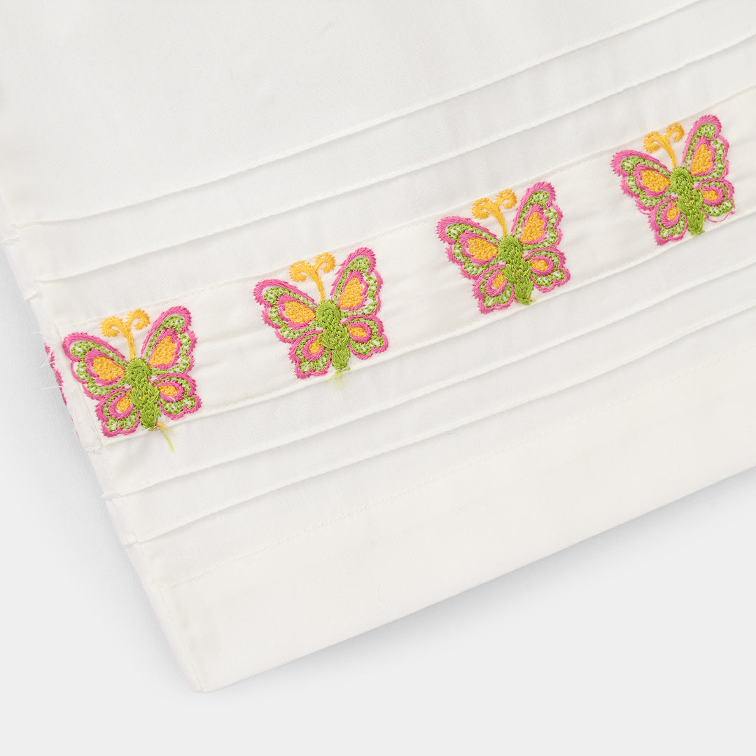 Girls Cotton Embroidered Culottes (Butterfly) - White
