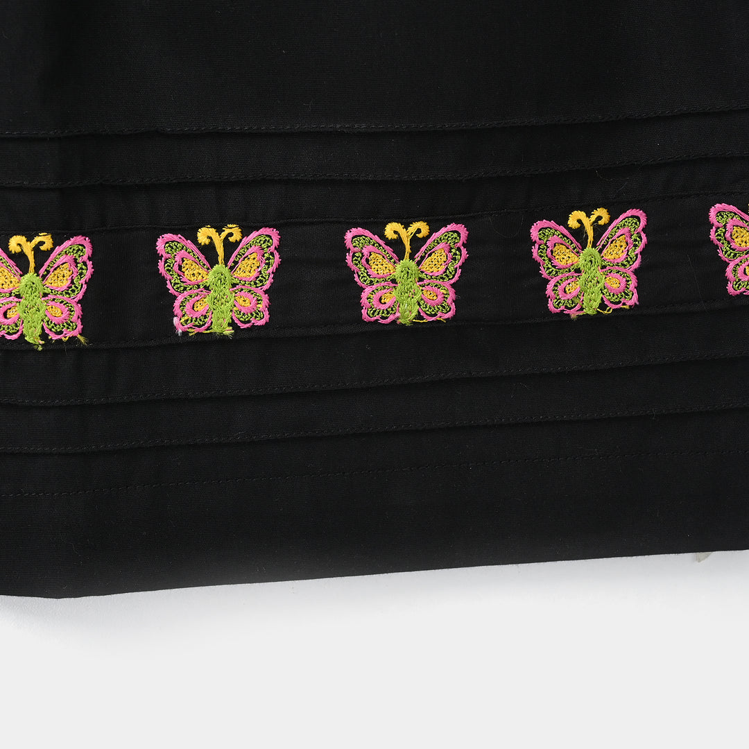 Girls Cotton Embroidered Culottes Butterfly - Black