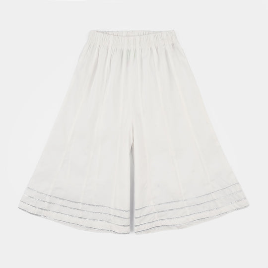 Girls Cotton Dhaka Pants with Gota Patti – White