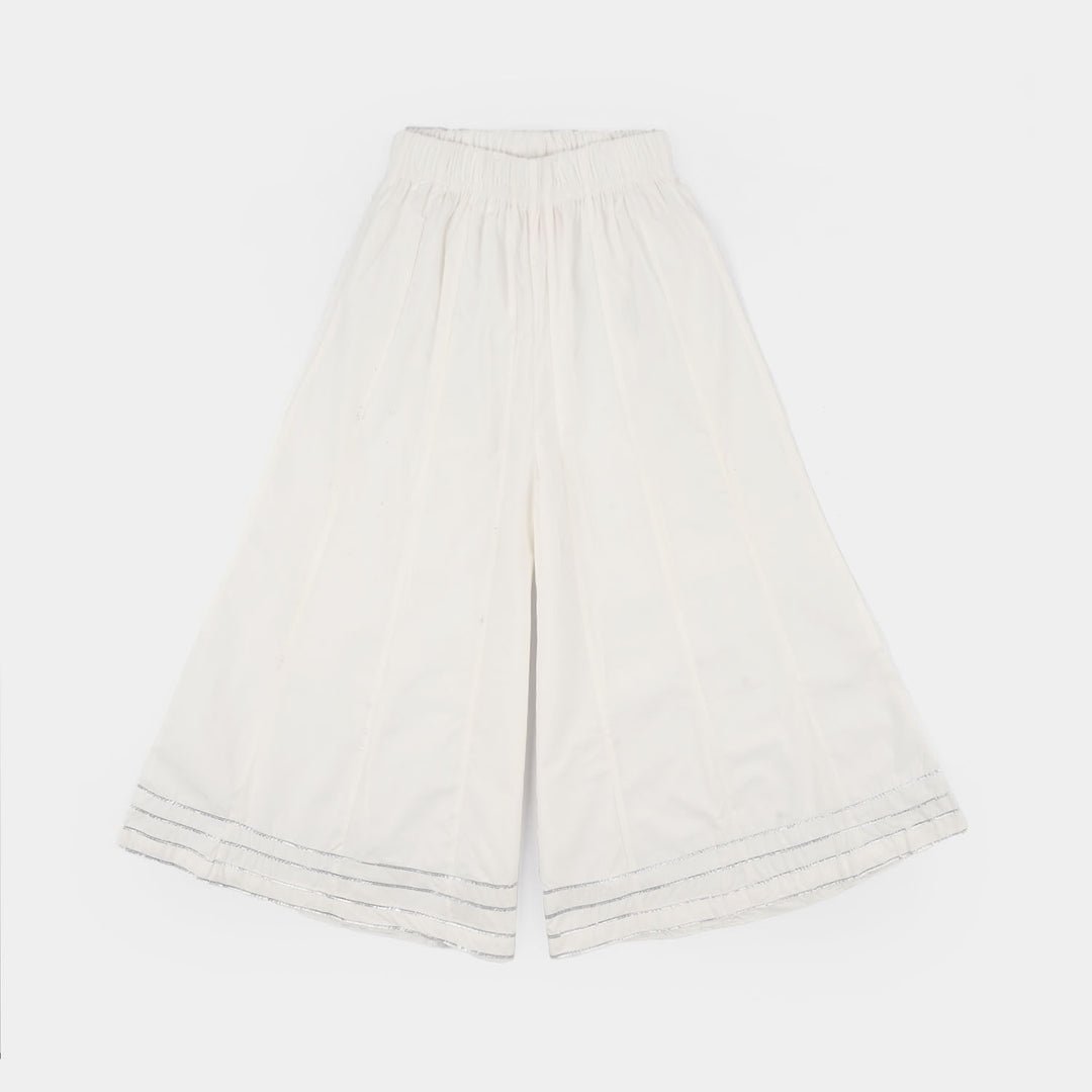 Girls Cotton Dhaka Pants with Gota Patti – White
