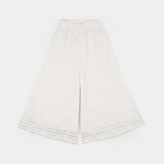 Girls Cotton Dhaka Pants with Gota Patti – White