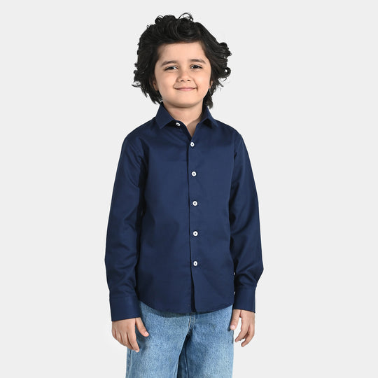 Boys Yarn Dyed Formal Shirt - Navy