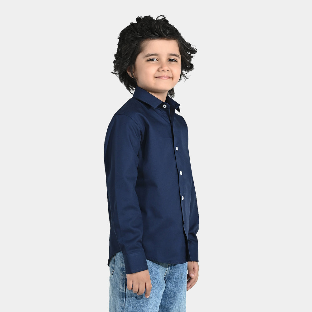 Boys Yarn Dyed Formal Shirt - Navy