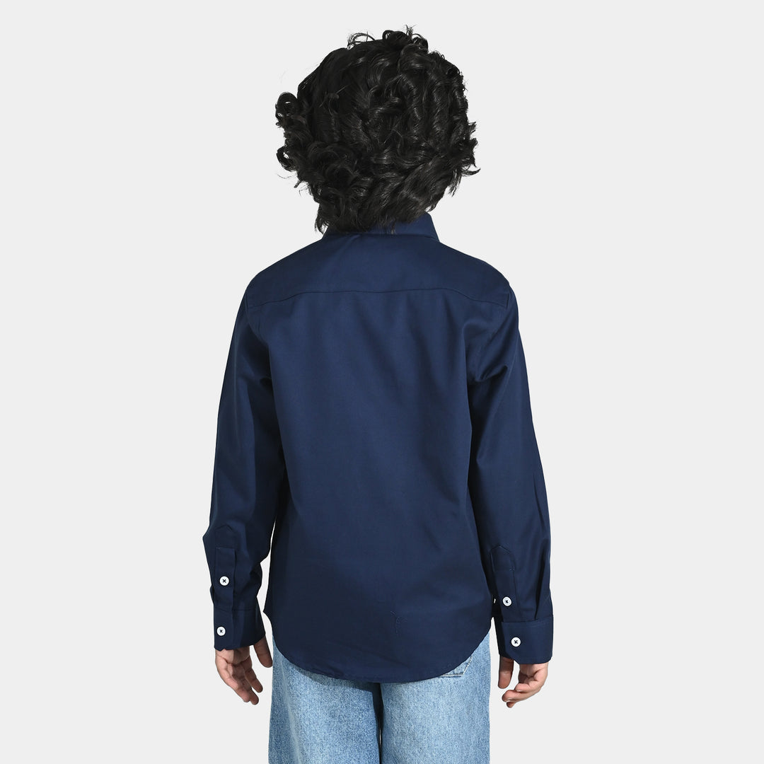 Boys Yarn Dyed Formal Shirt - Navy