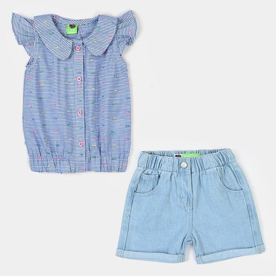 Infant Girls Yarn Dyed 2 Pc Suit - Blue