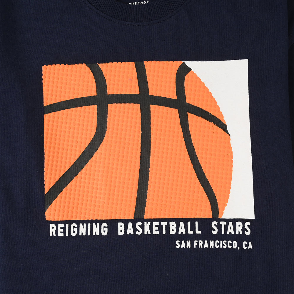 Boys Jersey/Terry T-Shirt Basketball - Navy Blue