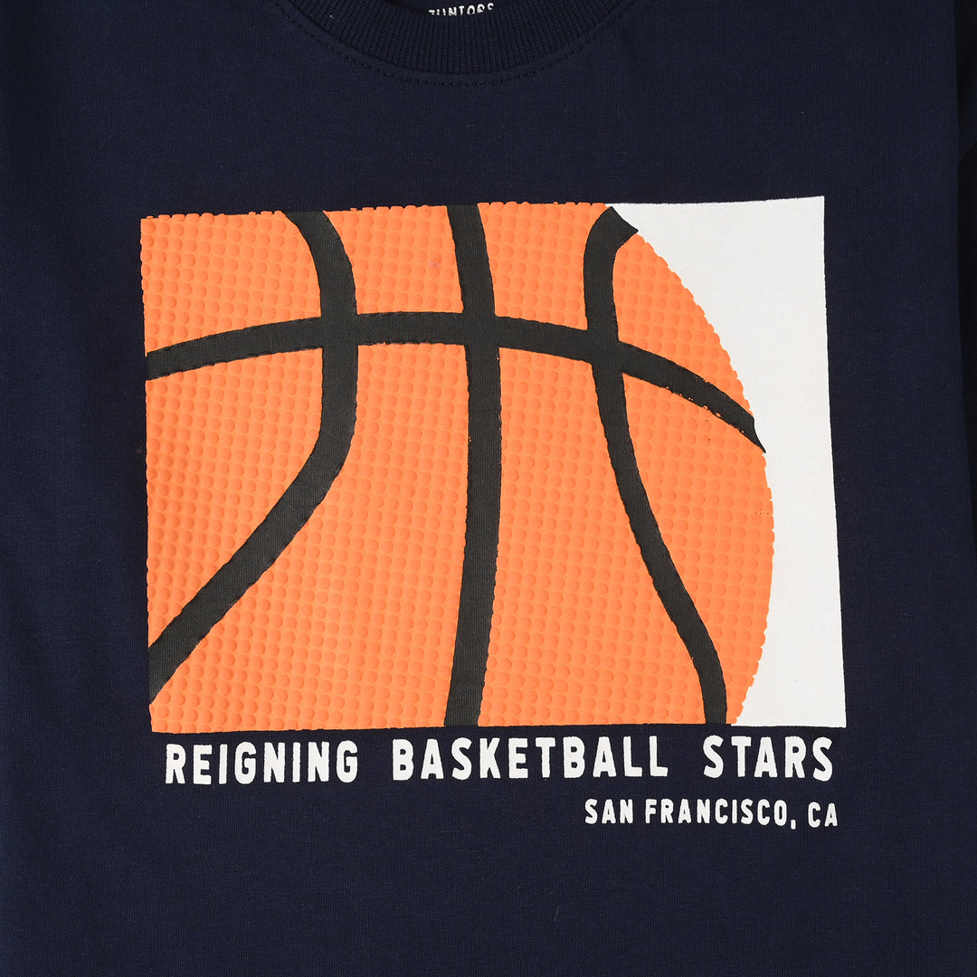 Boys Jersey/Terry T-Shirt Basketball - Navy Blue