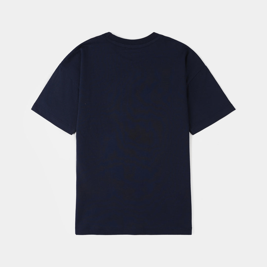 Boys Jersey/Terry T-Shirt Basketball - Navy Blue