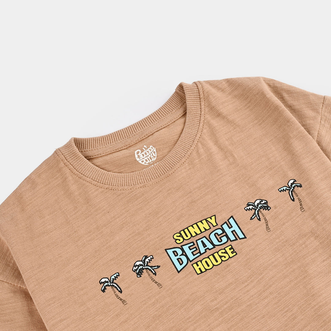 Boys Slub Jersey T-Shirt (Sunny Beach) - Brown