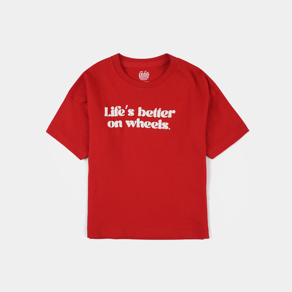Infant Boys Jersey/Terry T-Shirt (Wheels) - Red