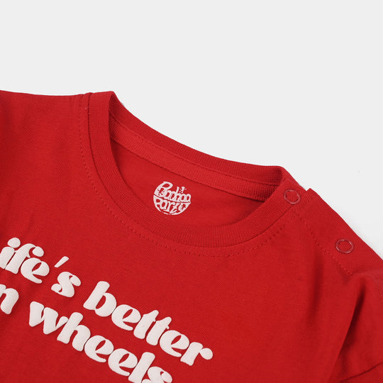 Infant Boys Jersey/Terry T-Shirt (Wheels) - Red