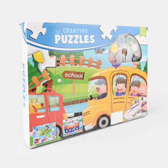 Creative Puzzles – School Bus Painting & Puzzle Set