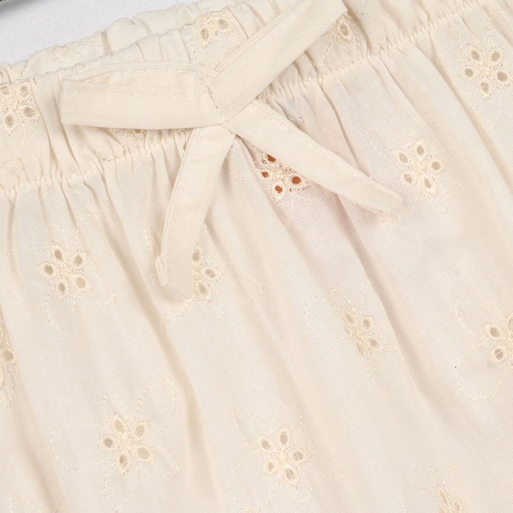 Girls Cotton Short Skirt (Rose) - White