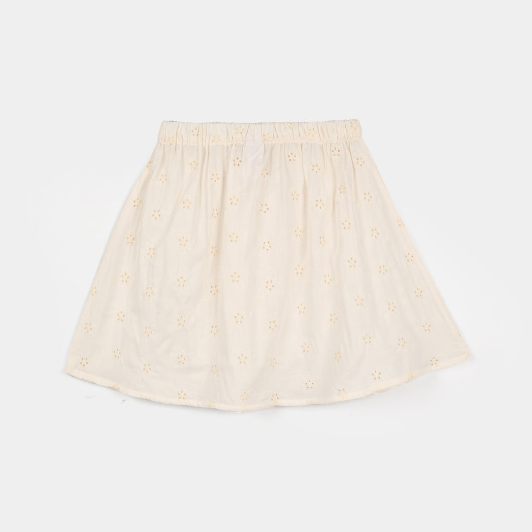 Girls Cotton Short Skirt (Rose) - White