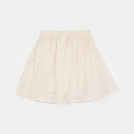 Girls Cotton Short Skirt (Rose) - White