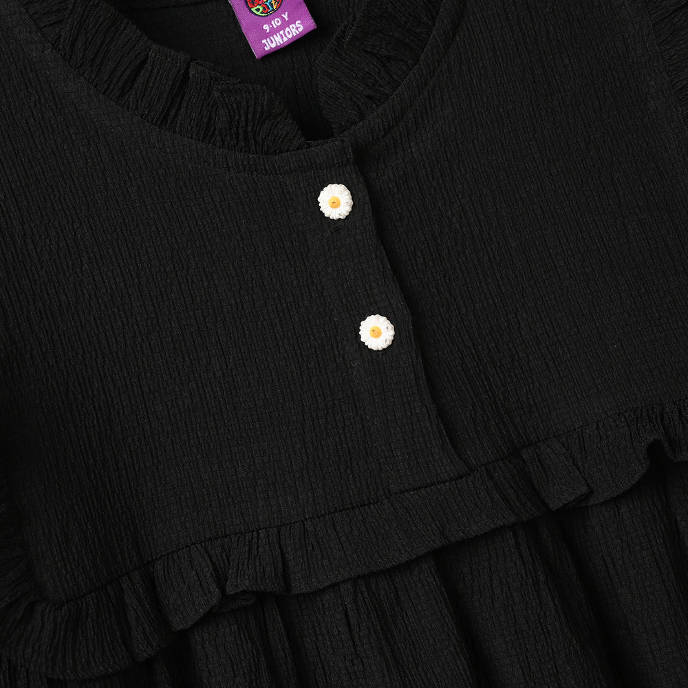 Girls Poly Cambric Casual Frock – Black
