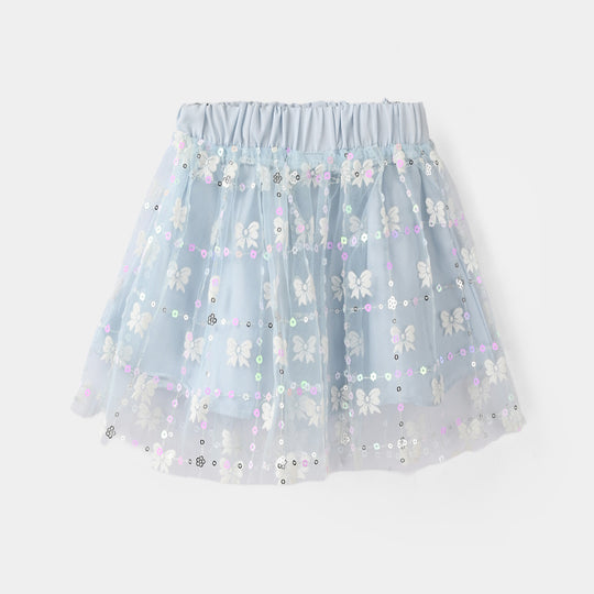 Girls Net Short Skirt Bow - Light Blue