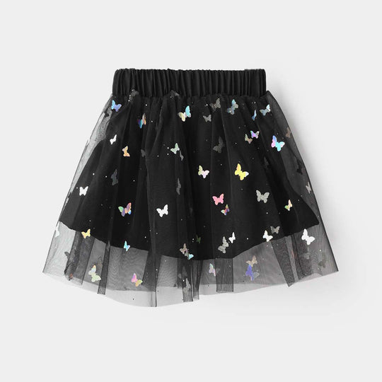 Girls Net Shorts Skirt Butterfly - Black