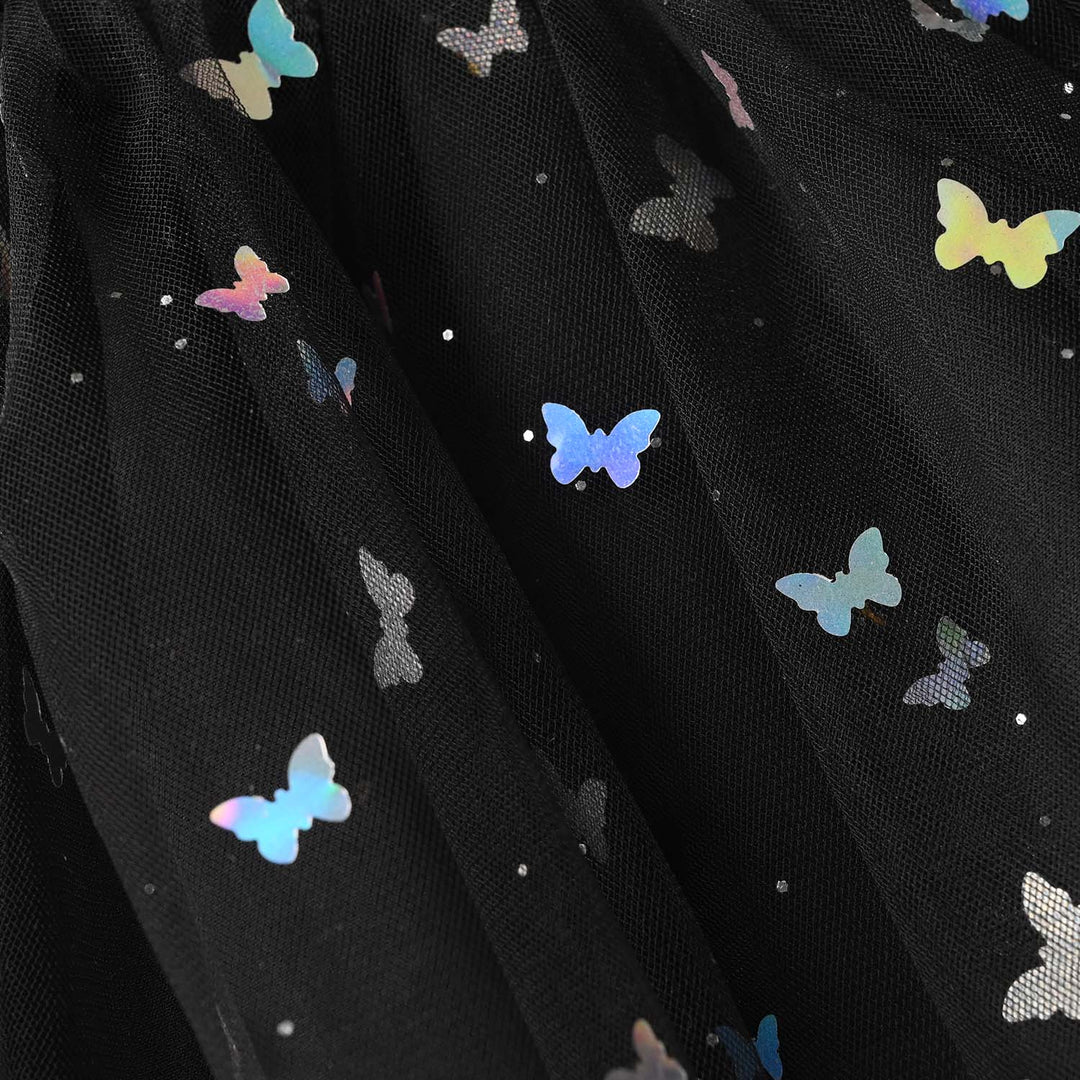 Girls Net Shorts Skirt Butterfly - Black