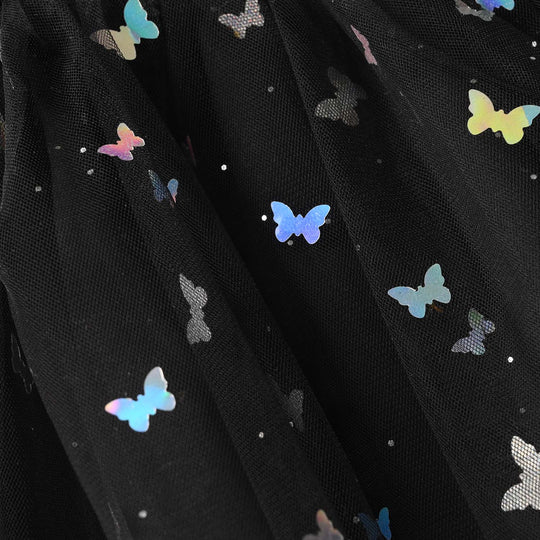 Girls Net Shorts Skirt Butterfly - Black