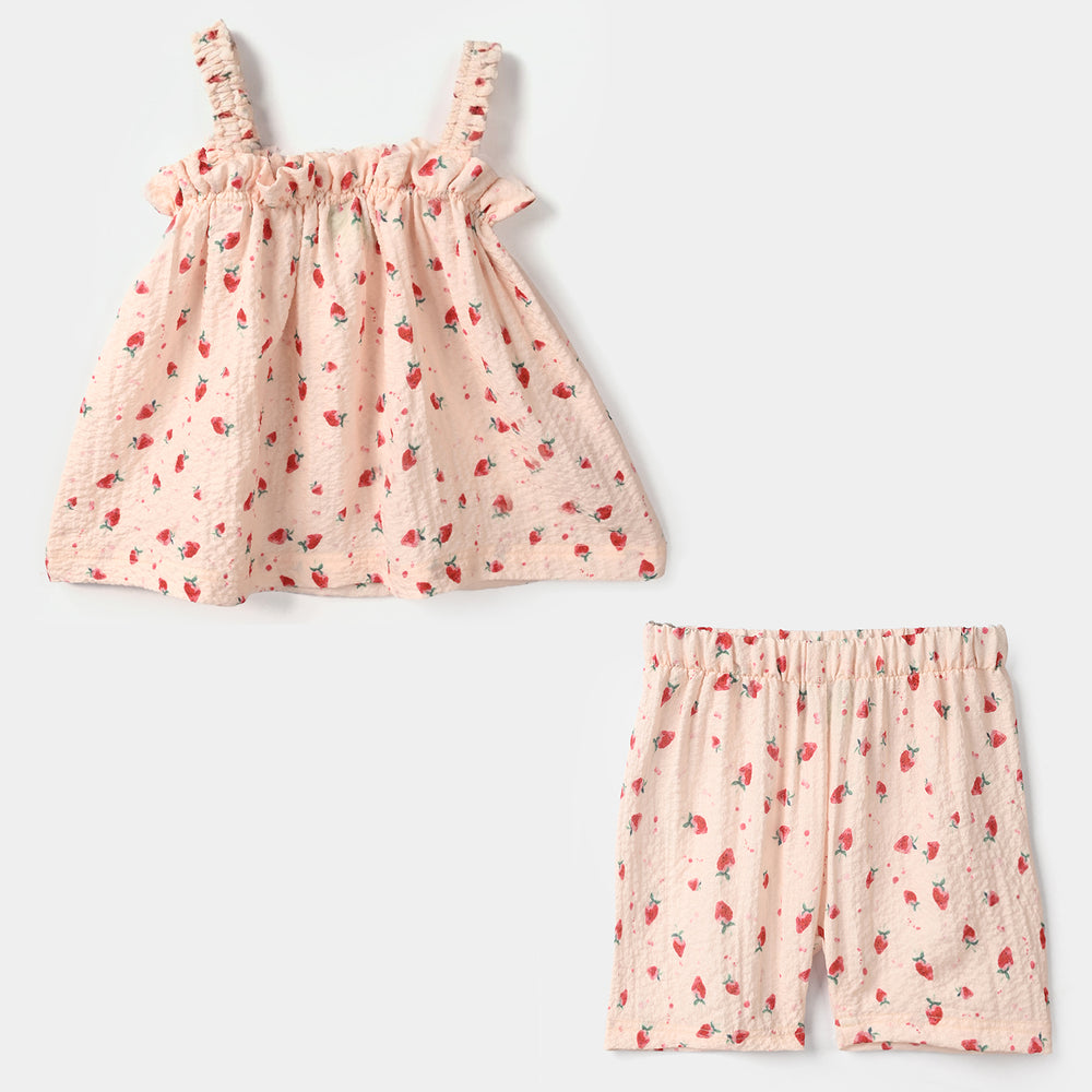 Infant Girls Poly Crinkle 2Pc Suit - Cream