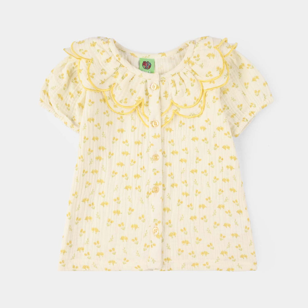 Infant Girls Gauze 2 Pc Suit-Sunflower-OFF-White