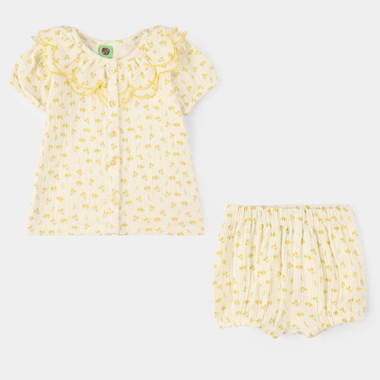 Infant Girls Gauze 2 Pc Suit-Sunflower-OFF-White