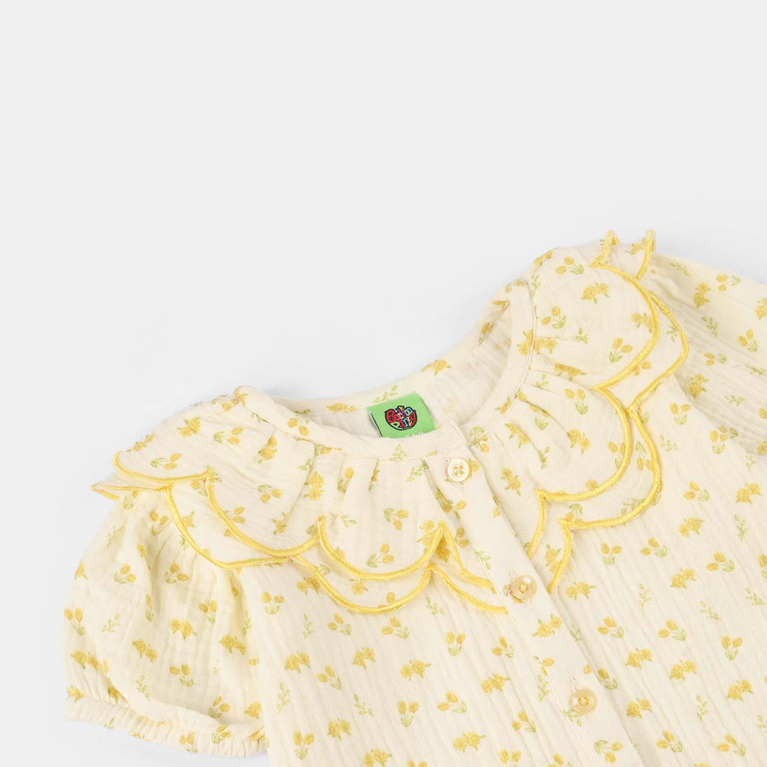 Infant Girls Gauze 2 Pc Suit-Sunflower-OFF-White