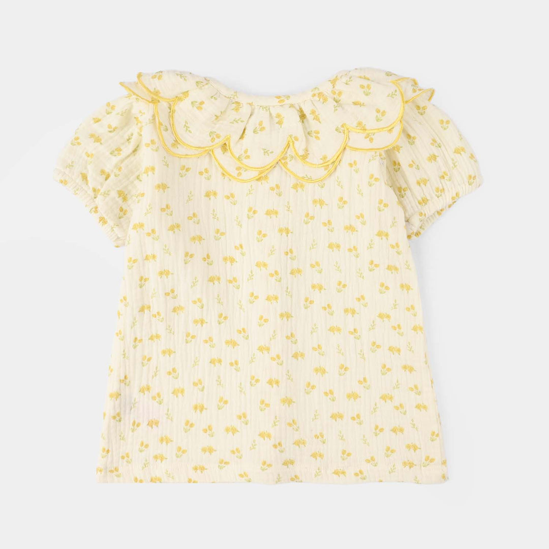 Infant Girls Gauze 2 Pc Suit-Sunflower-OFF-White