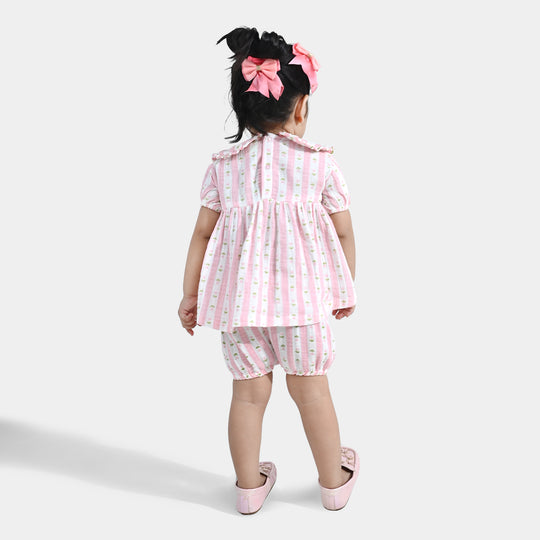 Infant Girls Gauze 2 Pc Suit-Abstract Flower - Pink