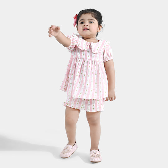 Infant Girls Gauze 2 Pc Suit-Abstract Flower - Pink