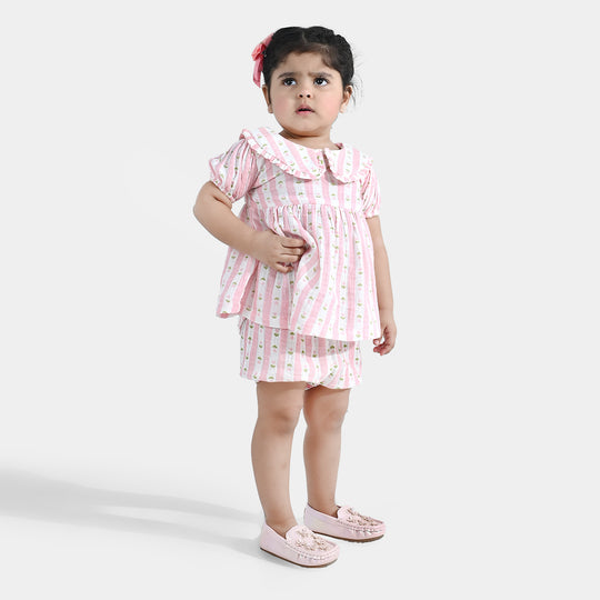 Infant Girls Gauze 2 Pc Suit-Abstract Flower - Pink