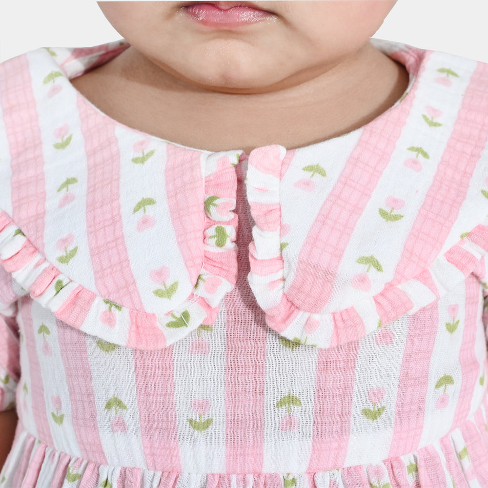 Infant Girls Gauze 2 Pc Suit-Abstract Flower - Pink