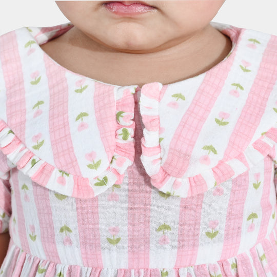 Infant Girls Gauze 2 Pc Suit-Abstract Flower - Pink