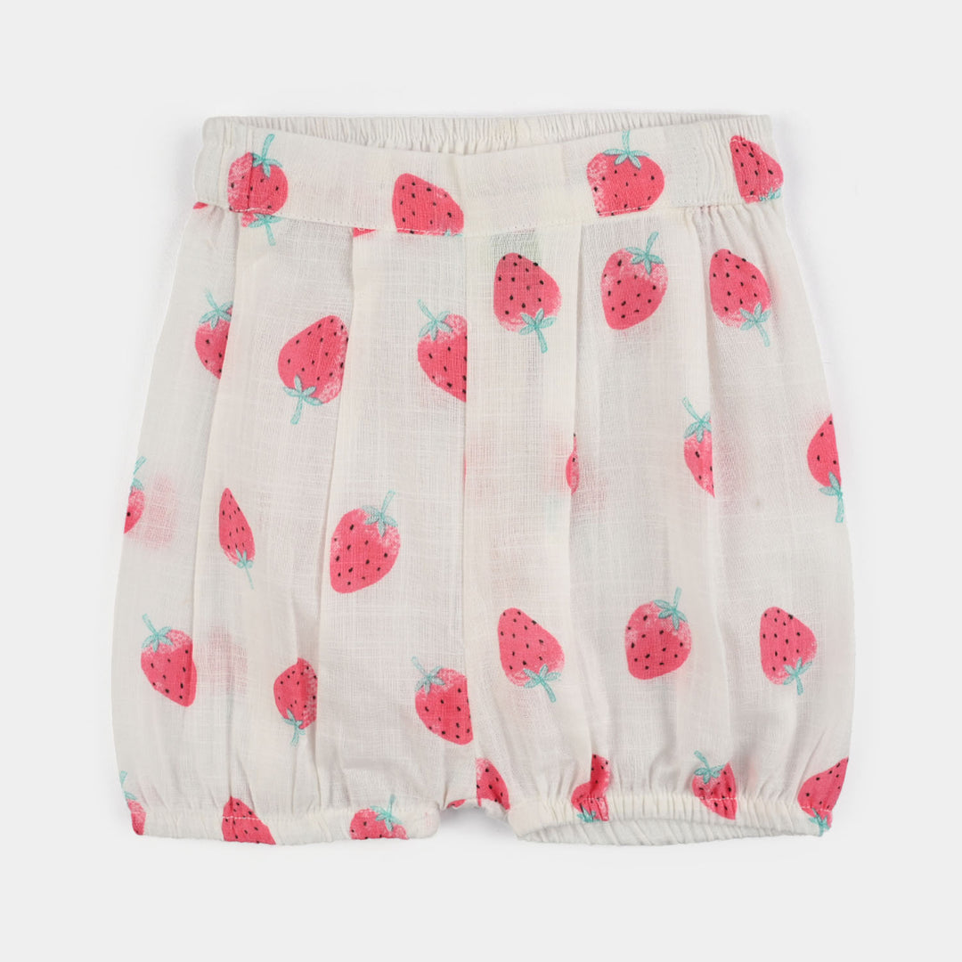 Infant Girls Cotton Slub 2Pc Suit (Strawberry) - White