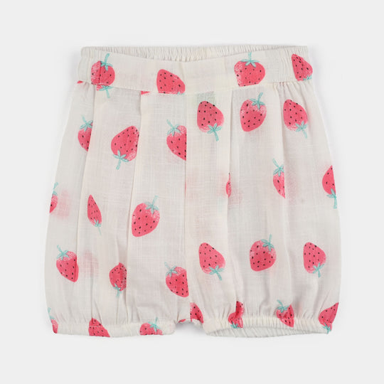 Infant Girls Cotton Slub 2Pc Suit (Strawberry) - White